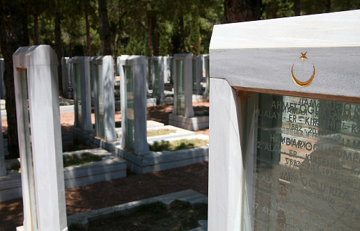 Canakkale, Turkey - July 28, 2012: There is a cemetery in Canakkale City. You see Turkish cemetery for soldiers who death at from First World of War of the battle of Gallipoli in Canakkale, Turkey.