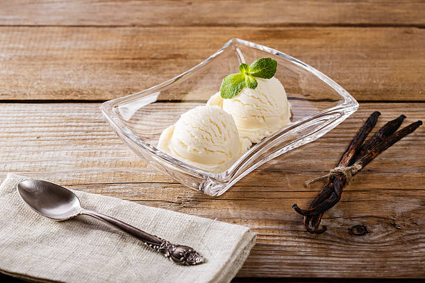istock ball of vanilla ice cream on a plate 469390010