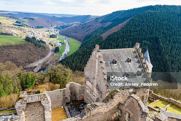 Bourscheid Castle In Sunny Spring Day Luxembourg Stock Photo - Download Image Now - Ardennes Department - France, Castle, Hill