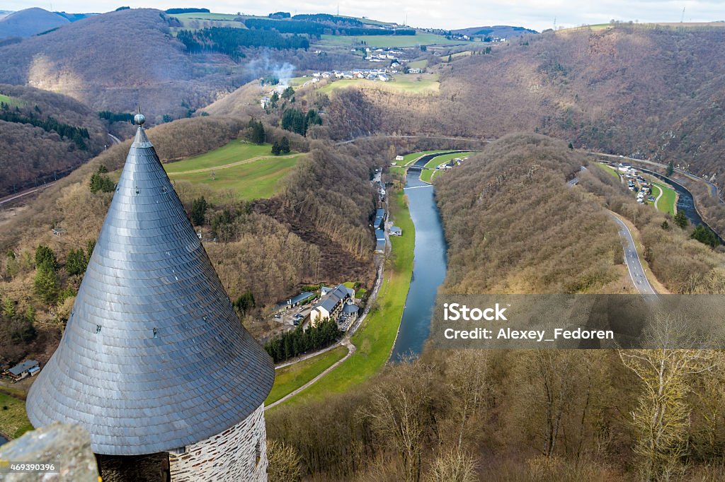 Bourscheid Castle in sunny spring day, Luxembourg Castle Stock Photo