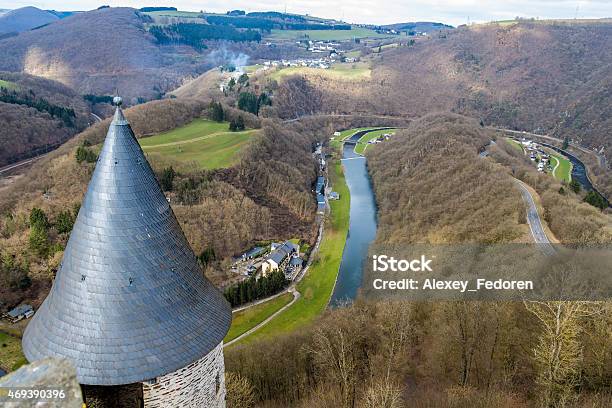 Bourscheid Castle In Sunny Spring Day Luxembourg Stock Photo - Download Image Now - Castle, Ardennes Department - France, Hill