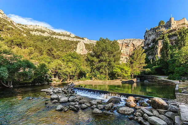 The source of the Sourge River is located next to the small medieval town of Fontaine de Vaucluse, in the Vaucluse department, in the south of France. It can be reached by hiking a trail along the river, whose waters have inspired poets and painters.