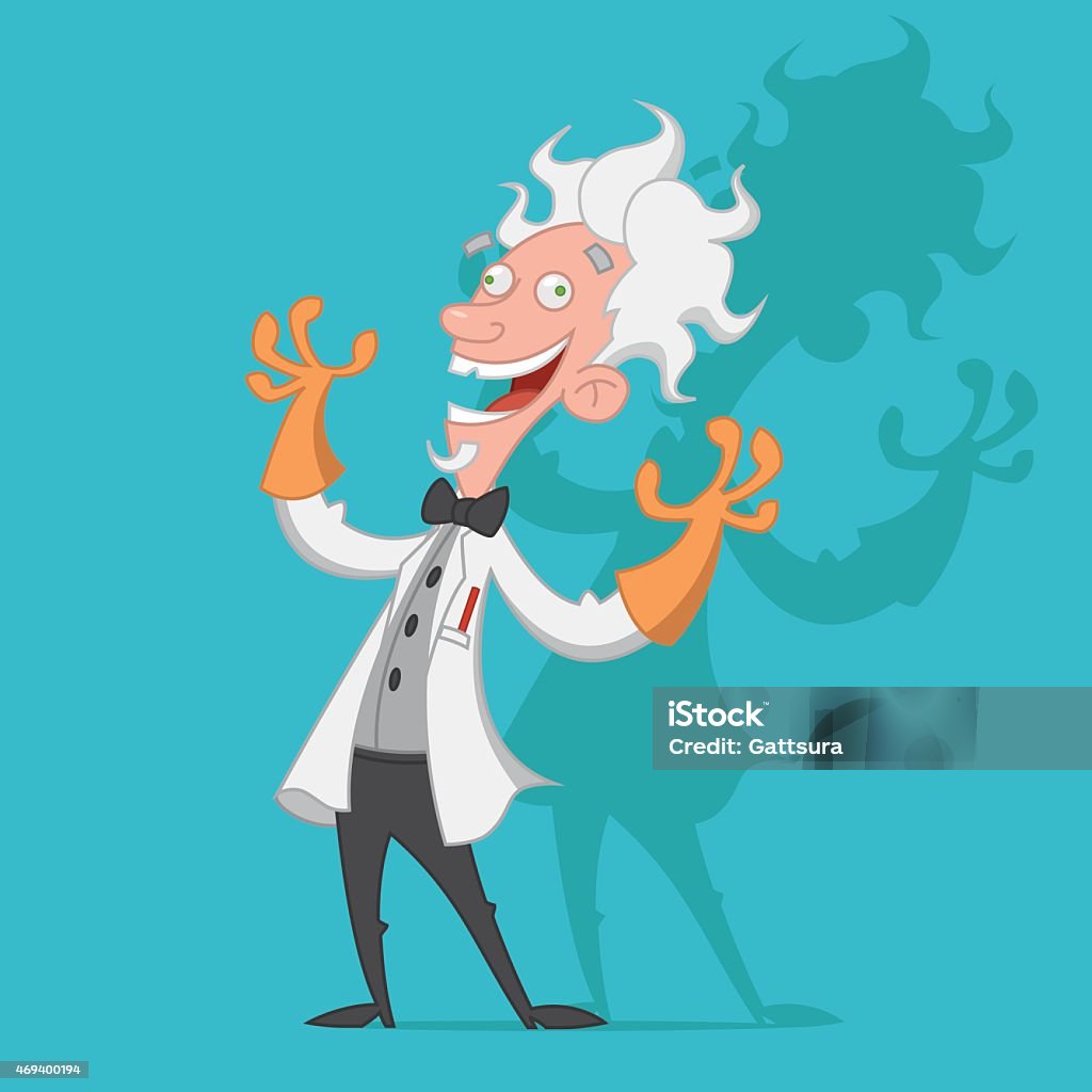 Crazy scientist The mad scientist laughs ominously. Vector illustration. Mad Scientist stock vector