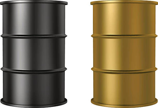 istock Oil barrels isolated on white background, black and gold color 469400706