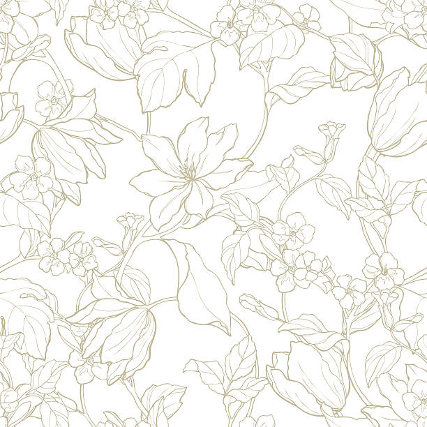 seamless pattern with ornament цветы тюльпаны и магнолия - flower backgrounds single flower copy space stock illustrations