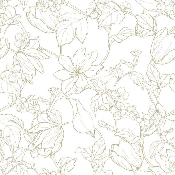 bildbanksillustrationer, clip art samt tecknat material och ikoner med seamless pattern with ornament  flowers tulips and magnolia - magnolia