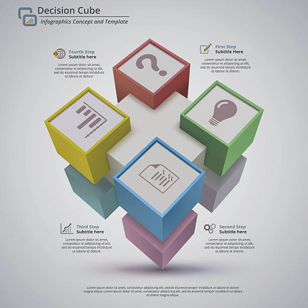 Decisão cubo 3D abstrato fundo de Infográficos - ilustração de arte em vetor