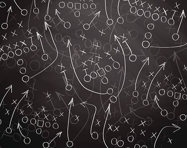 Football play drawn out on a chalk board Illustration contains a transparency blends/gradients. Additional .aiCS6 included. EPS 10 strategy drawings stock illustrations