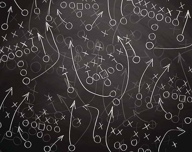 Football play drawn out on a chalk board Illustration contains a transparency blends/gradients. Additional .aiCS6 included. EPS 10 practicing stock illustrations