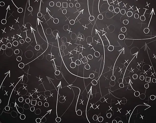 Vector illustration of Football play drawn out on a chalk board