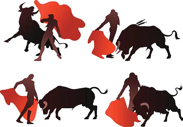 Vector illustration of Bullfighting Silhouettes with Bull and Matador