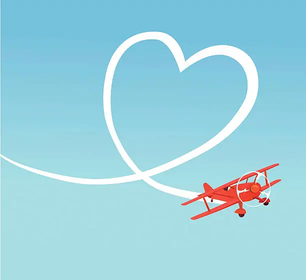 Vector illustration of Biplane Creating Heart Shape on the Sky