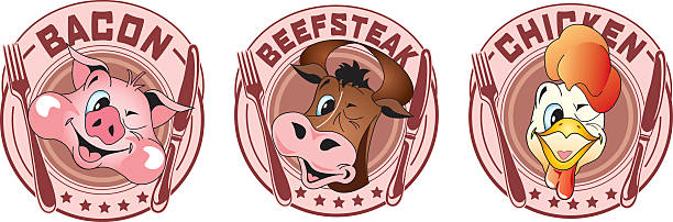 illustrations, cliparts, dessins animés et icônes de tête d'un animal - bacon vector breakfast farm