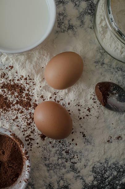 istock Home eggs, flour and cocoa powder 469415106