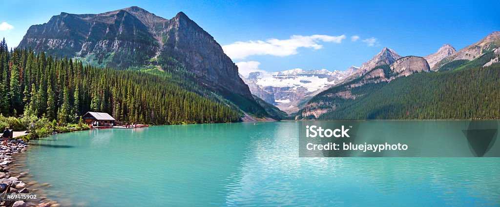 Lake Louise mountain lake panorama, Banff National Park, Alberta, Canada Lake Louise mountain lake panorama in Banff National Park, Alberta, Canada. Lake Louise - Lake Stock Photo