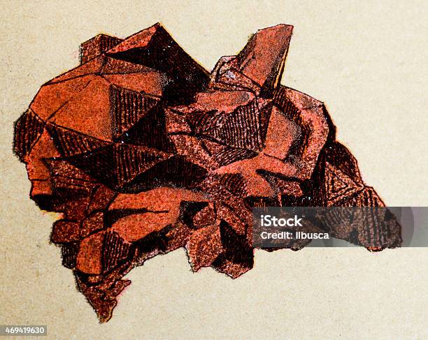 Copper Mineral Stone Antique Illustration Stock Illustration - Download Image Now - Copper, Crystal, 19th Century