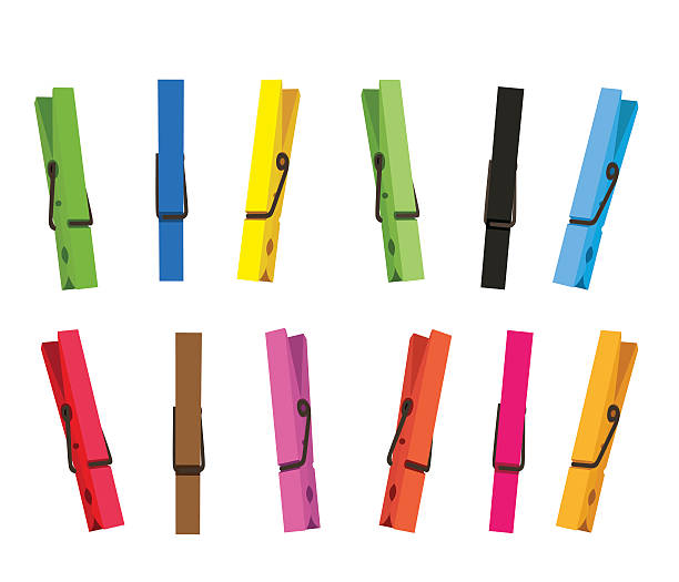 bunte wäscheklammer set - clothes peg stock-grafiken, -clipart, -cartoons und -symbole