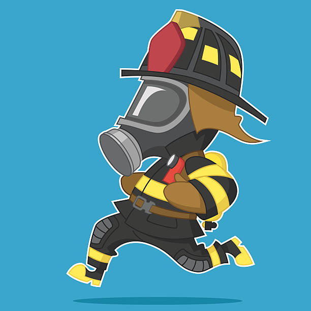 Firefighter runs The fireman rushes to the call. Vector illustration. Hurries to the call. person oxygen tank stock illustrations