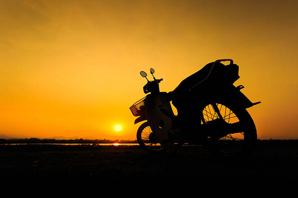 istock Beautiful landscape image with vintage Motorcycle at sunset 469432806