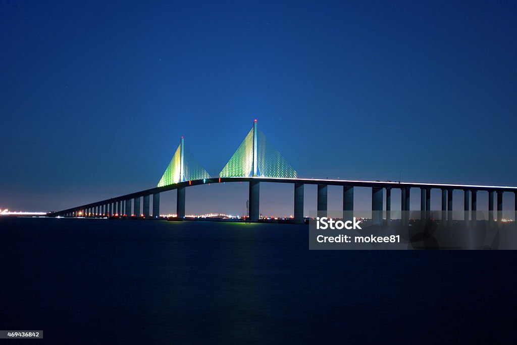 Sunshine Skyway Bridge at night Sunshine Skyway Bridge at night on Florida's Tampa Bay Elevated Walkway Stock Photo