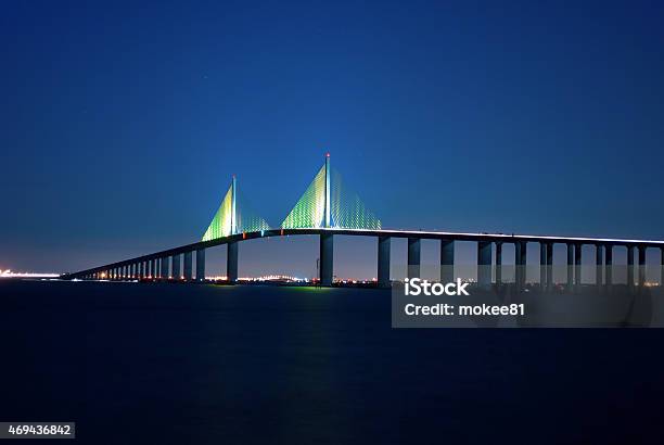 Sunshine Skyway Bridge At Night Stock Photo - Download Image Now - Elevated Walkway, Bridge - Built Structure, Tampa