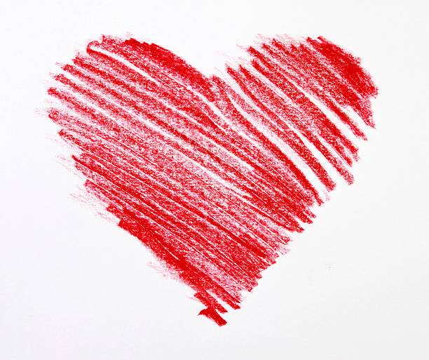 Sketch of Red Crayon Heart on White Background Sketch of heart was drawn by red colored pencil, on white paper. crayon drawing stock pictures, royalty-free photos & images