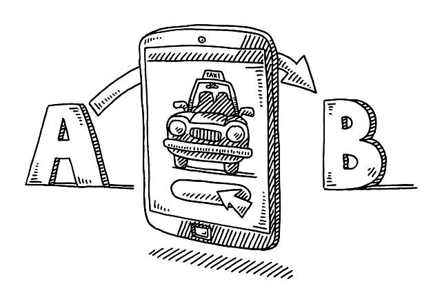 taxi reise-app für smartphone-zeichnung - vector interface icons arrow sign two objects stock-grafiken, -clipart, -cartoons und -symbole
