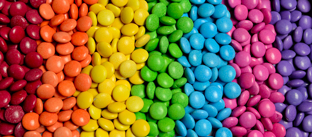 Colorful candies sorted by color