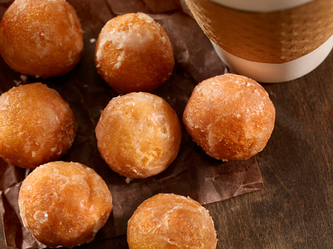 Doughnut holes with a Take out Coffee- Photographed on Hasselblad H3D2-39mb Camera