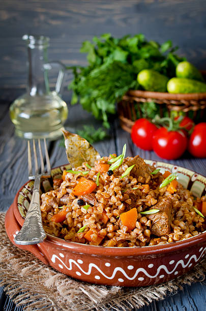 istock Buckwheat with meat and vegetables 469460116