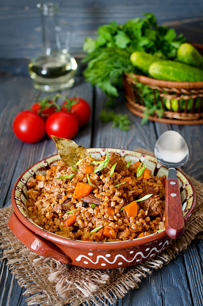 istock Buckwheat with meat and vegetables 469460118