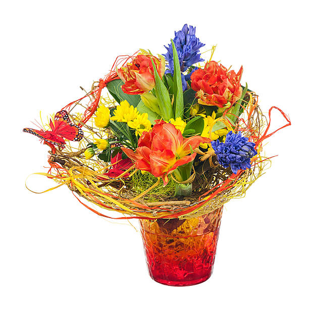 색상화 꽃다발 빨간색 꽃병 흰색 바탕에 흰색 배경 - gladiolus bouquet vase purple 뉴스 사진 이미지