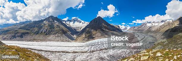 Panorama View Of The Aletsch Glacier On Mountains Stock Photo - Download Image Now - Activity, Aletsch Glacier, Beautiful People