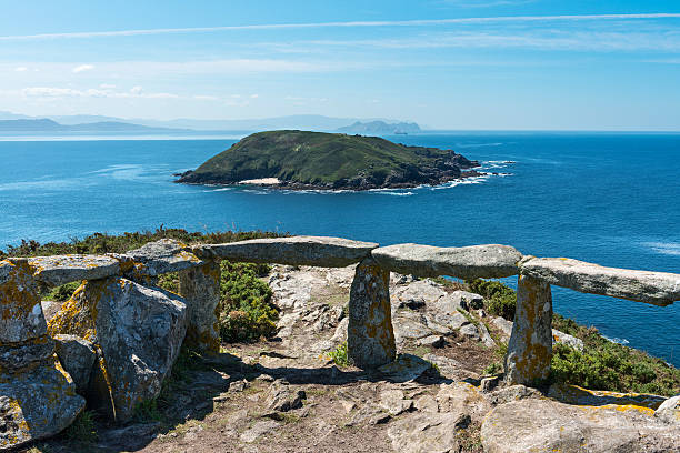 Ons and Onza Islands in Galicia, Spain Panorama view of Ons and Onza islands in the Ría de Pontevedra in Galicia, Spain. This islands were designated a Special Protection Area for bird-life in 2001 by the European Union, and a year later they became part of the Atlantic Islands of Galicia National Park. benin stock pictures, royalty-free photos & images