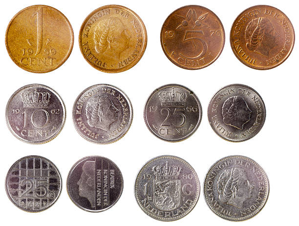 different old coins of netherlands different old coins of netherlands isolated on white background dutch guilders stock pictures, royalty-free photos & images