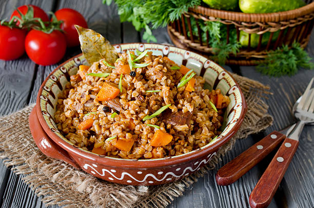 istock Buckwheat with meat and vegetables 469465754