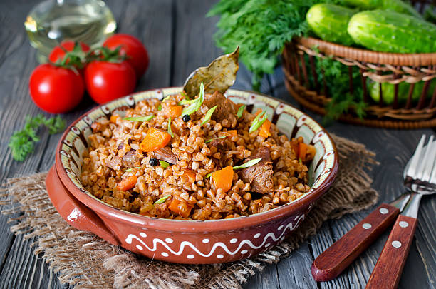 istock Buckwheat with meat and vegetables 469465760