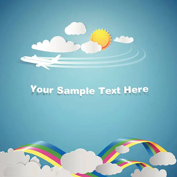 Vector illustration of Traveling background with plane and rainbow