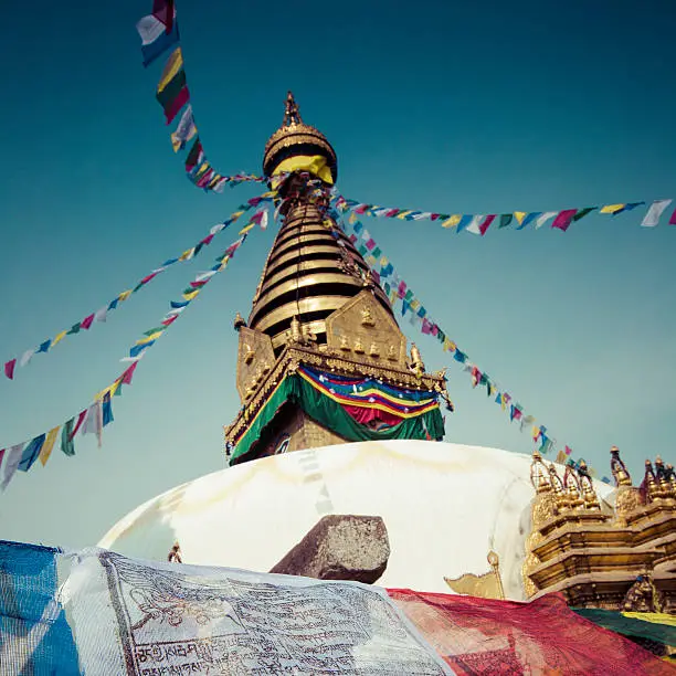 Stupa in Swayambhunath Monkey temple in Kathmandu, Nepal.