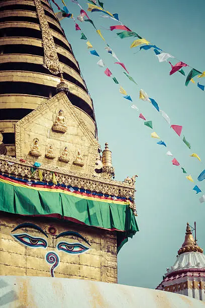 Stupa in Swayambhunath Monkey temple in Kathmandu, Nepal.