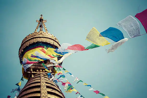 Stupa in Swayambhunath Monkey temple in Kathmandu, Nepal.