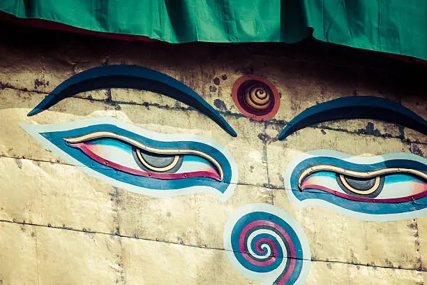 Stupa in Swayambhunath Monkey temple in Kathmandu, Nepal.