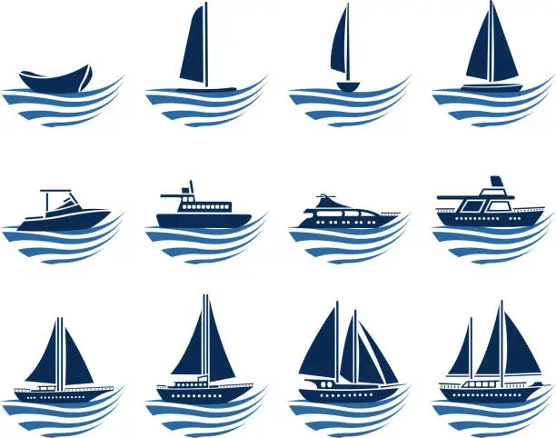 Vector illustration of nautical vessel icons