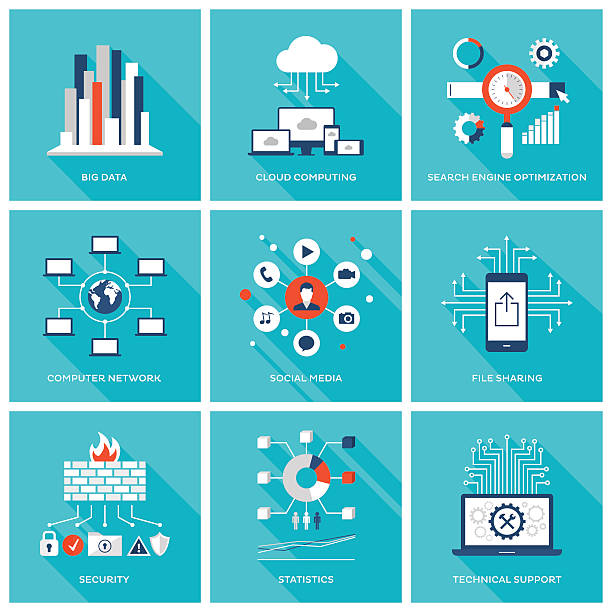 Technology_concepts Set of flat vector illustrations with layers. cloud computing illustrations stock illustrations