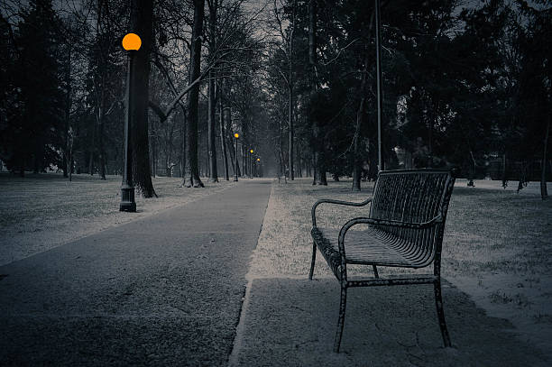 park bench im winter ii - carney stock-fotos und bilder
