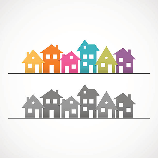 Suburban homes icon This illustration is AI 10 EPS vector, includes blending modes. Easy to change color. The archive also contains AI CS5 source file and high resolution JPEG file (5000 x 5000 pixels) residential district stock illustrations