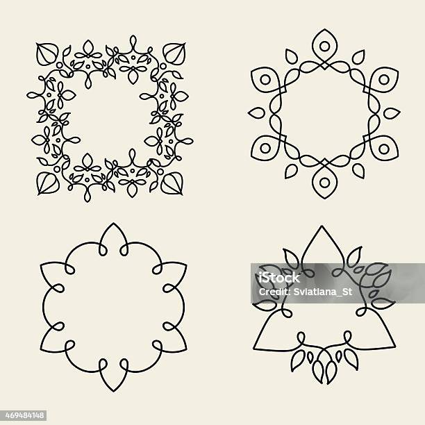Monogram Design Elements For Logos Trendy Floral Frames Set Stock Illustration - Download Image Now