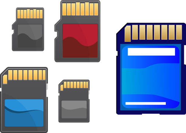 ilustrações de stock, clip art, desenhos animados e ícones de multimédia e memória conjunto de cartões de - memories memory card technology storage compartment