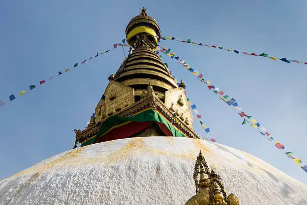 Stupa in Swayambhunath Monkey temple in Kathmandu, Nepal.