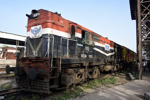 Set of tanks with oil and fuel transport by train by the rail.